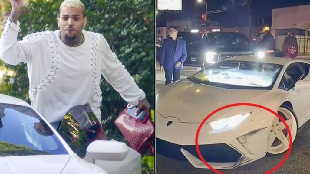 Chris Brown’s White Lambo Suffers Damage, Sparking Emotional Outburst