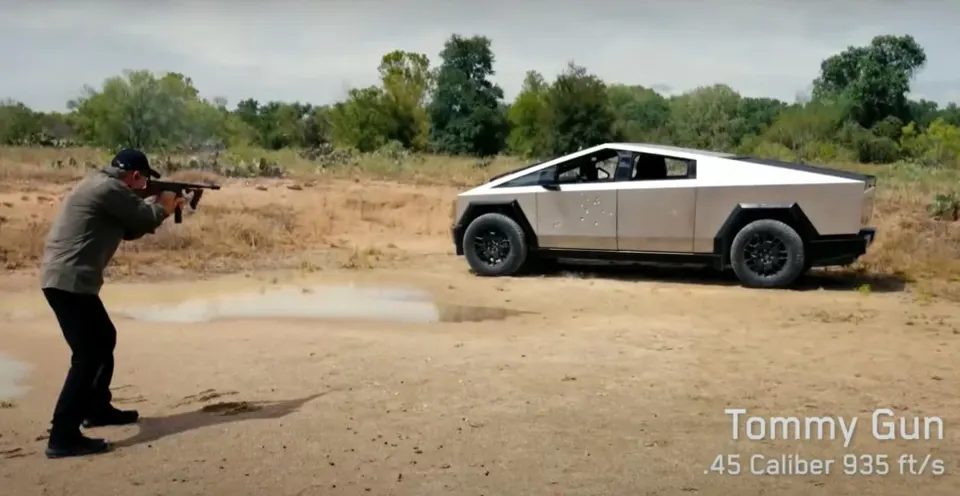 tesla cybertruck shot at