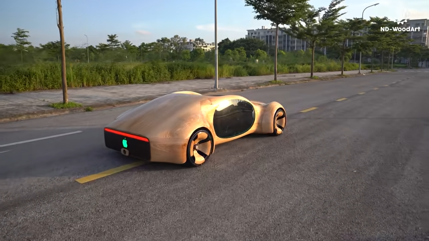 Father Crafts Wooden Apple Car for Son After Tech Giant Scraps Project